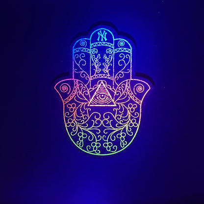 Illuminati Blue-Pink-Yellow Hamsa Hand Moodmat