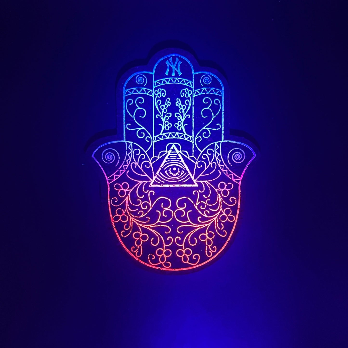 Illuminati Blue-Pink Fade Hamsa Hand Moodmat
